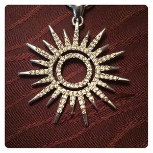 Beautiful diamond sunburst silver necklace